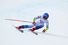 US' Mikaela Shiffrin competes during the Women's Super-G of the FIS Alpine Ski World Cup finals 2021/2022 in Courchevel, French Alps, on March 17, 2022. 