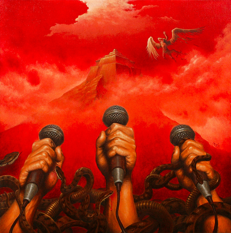 Riandys illustration for 'Godzilla Necronometry', of Bandung's seminal hip-hop Homicide whose politically deviant lyrics speak to his heart. (Courtesy of Riandy Karuniawan)