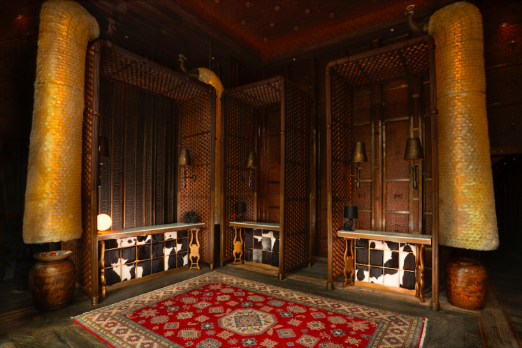 Eclectic design: The lobby area shows a distinct character that is The Orient with unique details, such as statement lamps made of shells. (Courtesy of The Orient Hotel Jakarta)