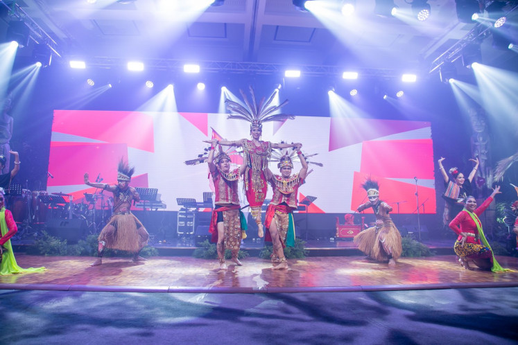 Performers present a medley of traditional dances during an event by the Indonesian Cultural Heritage (WBI) Foundation on March 23, 2022, which launched a series of campaigns promoting Indonesia's diverse traditional cultures 