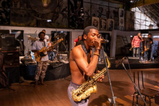 Made Kuti sings during a rehearsal session with his band 'The Movement' at the New Africa Shrine in Ikeja, Lagos, on January 19, 2022.