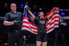 Jihin Radzuan celebrates after her victory over Japanese Itsuki Hirata at ONE X on March 26.
