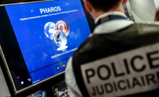 The PHAROS internet surveillance platform is displayed on a screen during the 10th International Cybersecurity Forum in Lille on Jan. 23, 2018.