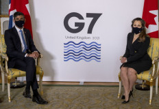 Britain's Chancellor of the Exchequer Rishi Sunak (left) and Canada's Finance Minister Chrystia Freeland pose at a bi-lateral meeting on the side-lines of the G7 Finance Ministers Meeting at Lancaster House, central London on June 4, 2021.
Group of Seven (G7) finance chiefs gather this week to hammer out an agreement on corporate tax harmonisation aimed at raising revenues as economies recover from the coronavirus pandemic.