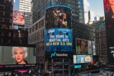 A giant billboard in New York City’s Time Square in the United States showcases an advertisement promoting ONE Championship’s and Amazon Prime Video’s partnership.
