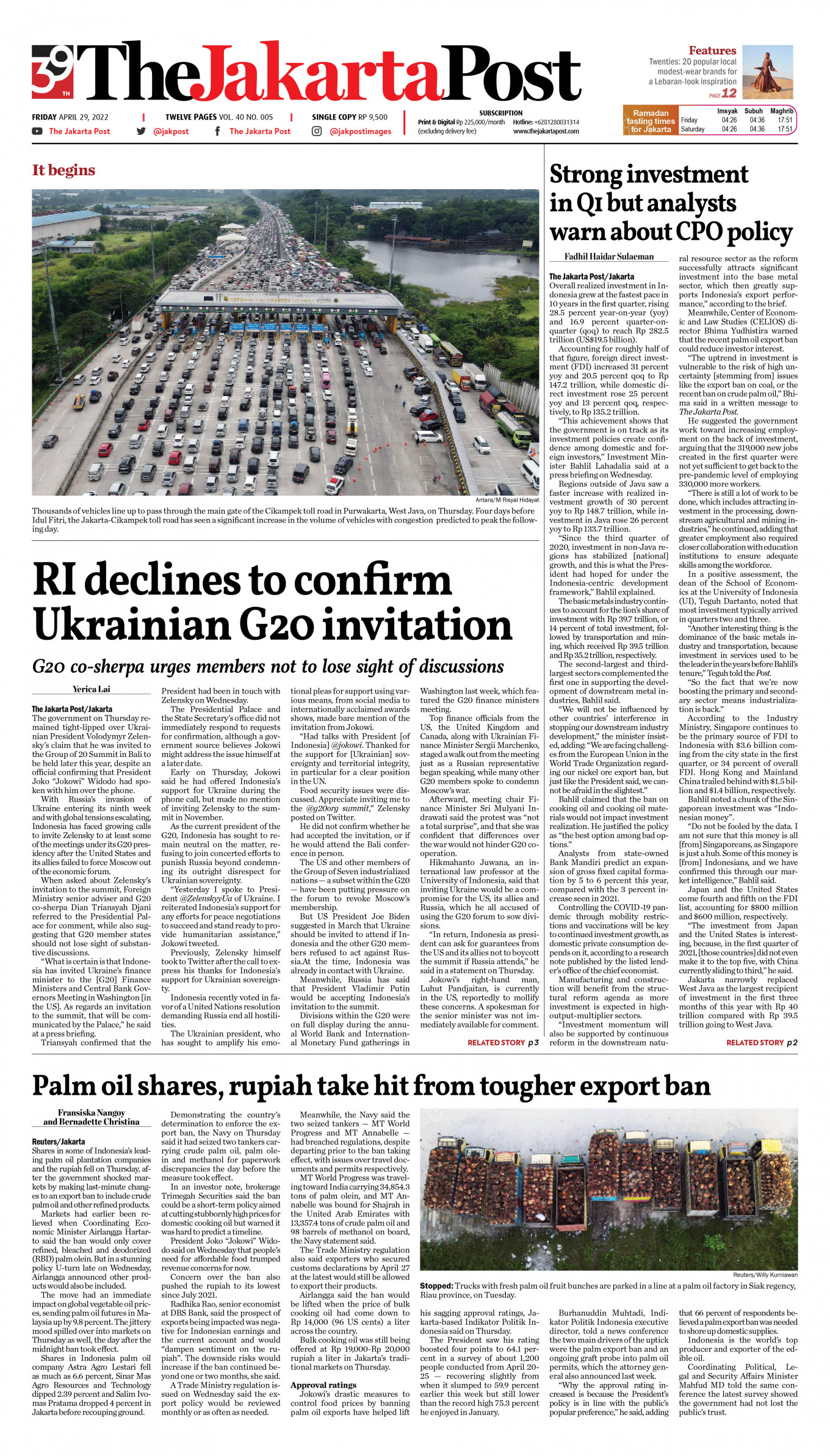 Frontpage - Fri, April 29, 2022 - The Jakarta Post
