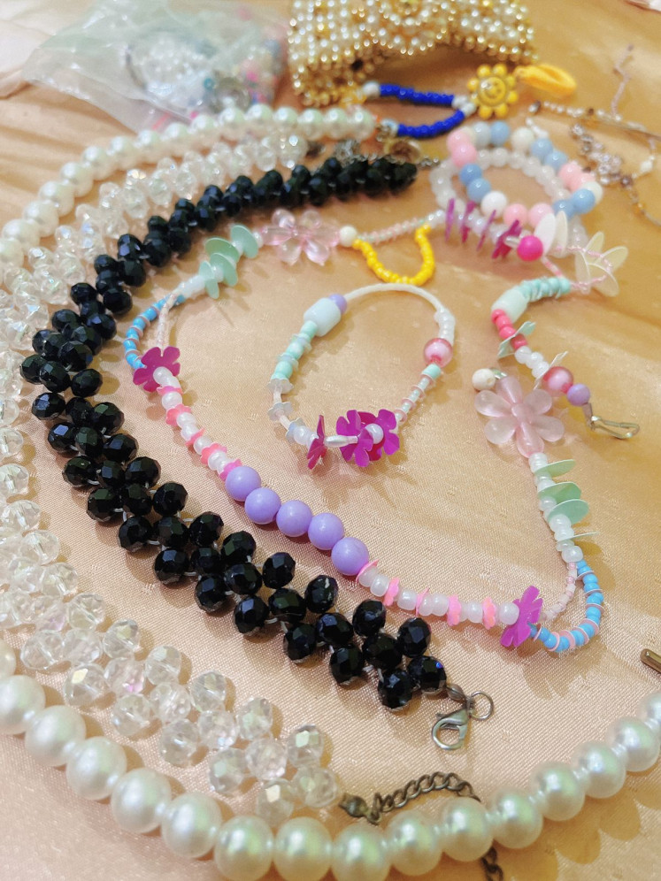 Collections: Olivia has bought many beaded products whether it's necklaces, bracelets or mask straps. (Courtesy of Olivia Virgiansyah)