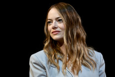 ‘It was a dream’: US actress Emma Stone addresses a press conference after the screening of the black-and-white short film Bleat by Greek director Yorgos Lanthimos at the Greek National Opera in Athens, on Thursday.