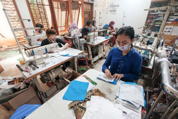 Strong contributions: People with disabilities work on April 17, 2020, at a cloth mask factory in Meruya, West Jakarta.
