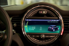 A view of the dashboard of the new MINI electric car, unveiled at the BMW group plant in Cowley, near Oxford on July 9, 2019. This is the first electric car to be produced by Mini and will go into full production at the end of 2019.