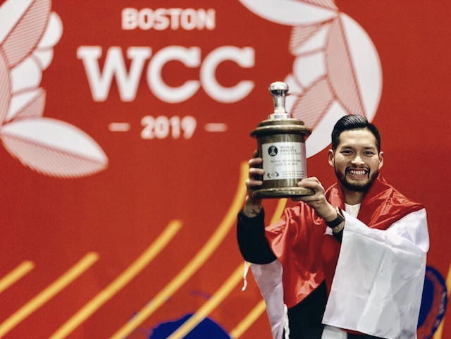 Setting the bar: Mikael Jasin wins a place in the top four at the 2019 World Barista Championship in Boston, the United States. (Instagram/Mikael Jasin)