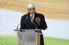 Gandhi's grandson, Shri Gopalkrishna Gandhi delivers a speech during a ceremony unveiling a statue of Mahatma Gandhi in Parliament square in central London on March 14, 2015. Gandhi joins figures including Britain's World War II leader Winston Churchill, who described him as a half-naked 