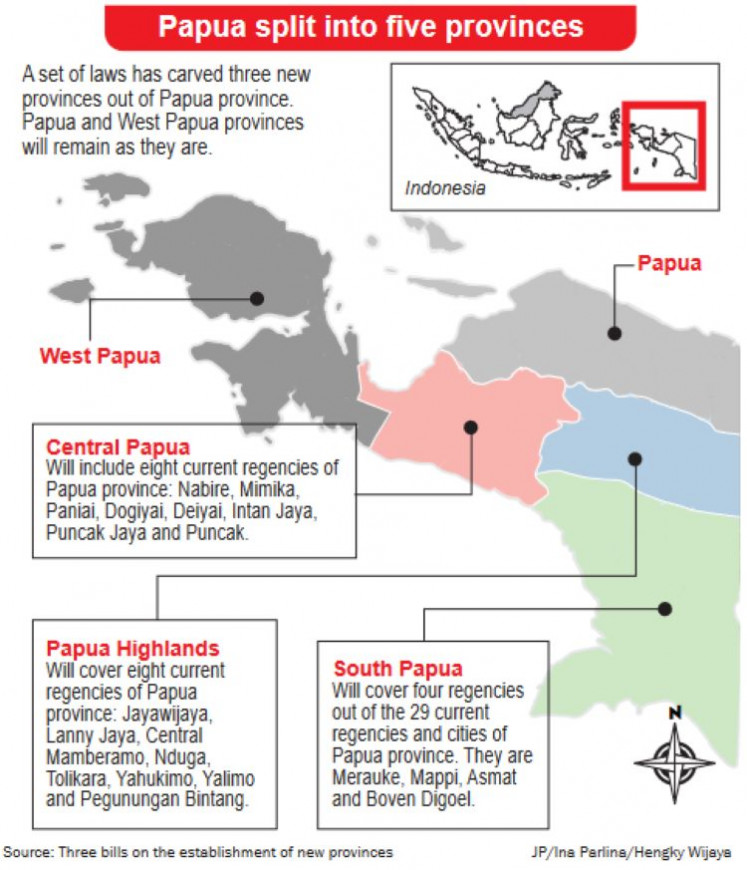 Papua split into five provinces. 