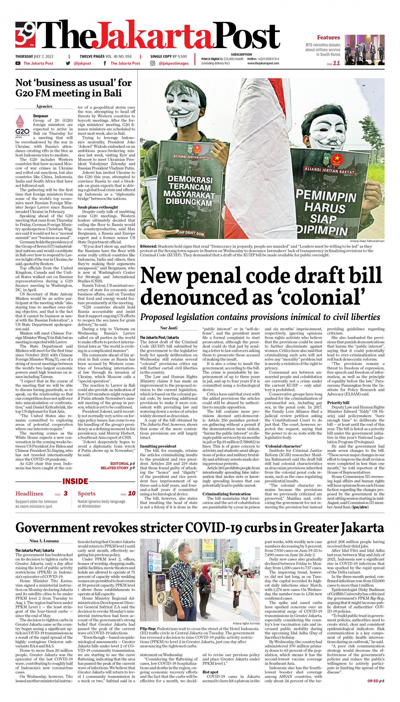 Frontpage - Thu, July 7, 2022 - The Jakarta Post