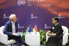 Foreign Minister Retno Marsudi talks with High Representative of the European Union for Foreign Affairs and Security Policy Josep Borrell in a bilateral meeting in Nusa Dua, Bali on July 6, 2022 ahead of the G20 Foreign Ministers’ Meeting.