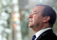 United Russia Party chairman and deputy chairman of the Russian Security Council Dmitry Medvedev speaks during an interview at the Gorki residence, outside Moscow, on January 27, 2022. 
