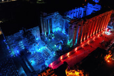Lebanese singer Soumaya Baalbaki and conductor Lubnan Baalbaki perform at the Roman temple of Bacchus, during the opening of Baalbeck International Festival, in Baalbeck, Lebanon July 8, 2022