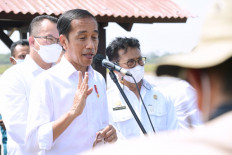 President Joko "Jokowi" Widodo talks to the press during his visit on July 12, 2022 to the Rice Research Agency in Subang, West Java.