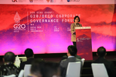Sri Mulyani speaking at G20 Corporate Governance Forum, on Thursday, July 15 2022, in Bali.