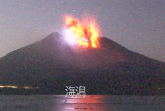 This handout photograph taken and released from the MLITT Osumi river and national highway office via Jiji Press on February 5, 2016, shows a picture taken with the office camera showing the volcanic eruption of Sakurajima as seen from Kagoshima, southern Japan.
