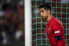 Portugal's forward Cristiano Ronaldo reacts during the UEFA Nations League, league A group 2 football match between Portugal and Czech Republic at the Jose Alvalade stadium in Lisbon on June 9, 2022. 
