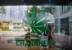 A cannabis logo is seen at a shop in Bangkok, Thailand July 20, 2022