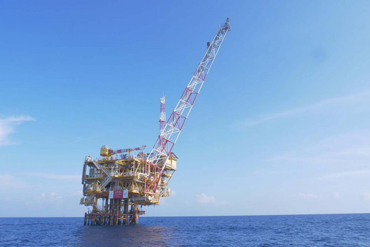 An offshore drill extracts natural gas from the MD-111 well at Mandu Field in the Mahakam Working Area in South Mahakam, off the coast of Balikpapan, East Kalimantan, in this file photo taken on Oct. 25, 2019. PT Pertamina Hulu Mahakam took over the Mahakam concession when the contract of TotalEnergies, which had been drilling the area since 1967, expired in 2018.
