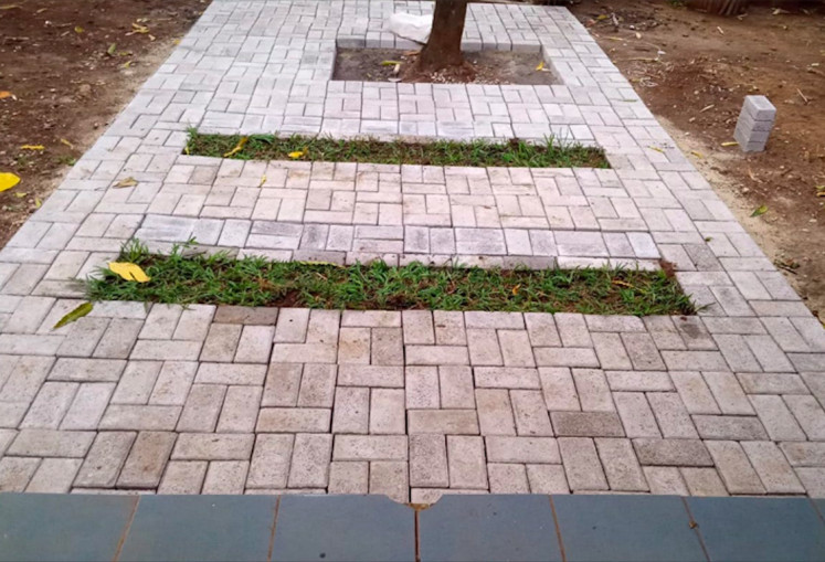 Optimistic: Pavement blocks made of recycled plastic could be a solution to reduce plastic waste leaching into Indonesia's water. (Courtesy of Ovy Sabrina)