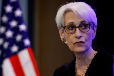 US Deputy Secretary of State Wendy Sherman speaks during a panel with the Friends of Europe in Brussels, Belgium, April 21, 2022. 