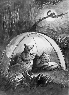 Peaceful days: Calm surrounds the main characters of “The Cat and the Owl”, one of three stories in ‘Forests, Rivers and Jungles’ by Nadine Aisha Abdullah, before they fall out over Grandfather Tree. (Courtesy of Tiong Gie Publisher)