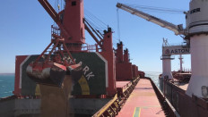 The M/V White Shark loads 25,000 tons of wheat at Novorossiysk, Russia, on Aug. 7, 2022.