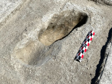 Making an impression: This picture released by Daron Duke, an archaeologist from the Far Western Anthropological Research Group, shows a footprint from the Ice Age discovered at an archaeological site in the southern Great Salt Lake Desert on the Utah Test and Training Range, about 80 miles west of Salt Lake City, on July 18. 