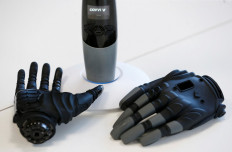 A view shows a bionic hand and gloves developed by COVVI, at Quayside Business Park in Leeds, Britain August 11, 2022. 