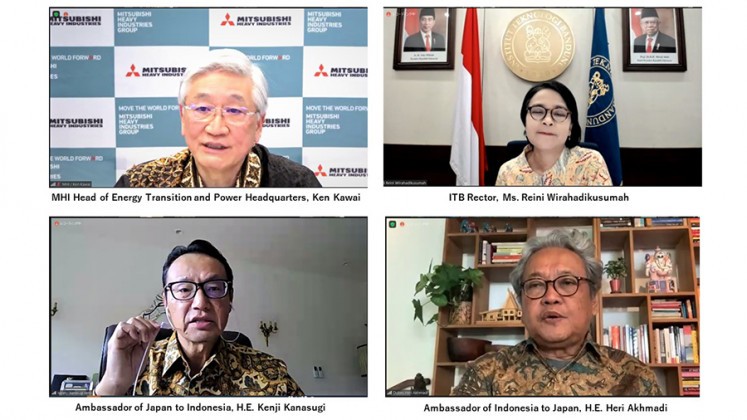 Representatives of MHI and the Bandung Institute of Technology attend a virtual signing ceremony on a memorandum of understanding (MoU) on conducting joint research into clean energy solutions.