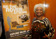 Eternally stellar: Nichelle Nichols, who played Lieutenant Uhura in the original Star Trek TV series, poses on Aug. 5, 2012 at NASA's Jet Propulsion Lab in Pasadena, California. Some of the late actress’s ashes are to be launched into perpetual orbit around the Sun on a date yet to be determined.