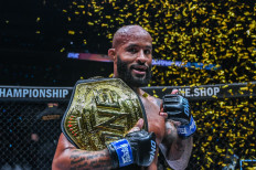 ONE Flyweight world-champion Demetrious Johnson poses with his coveted belt after defeating former-king Adriano Moraes at ONE Fight Night 1 on Saturday. 