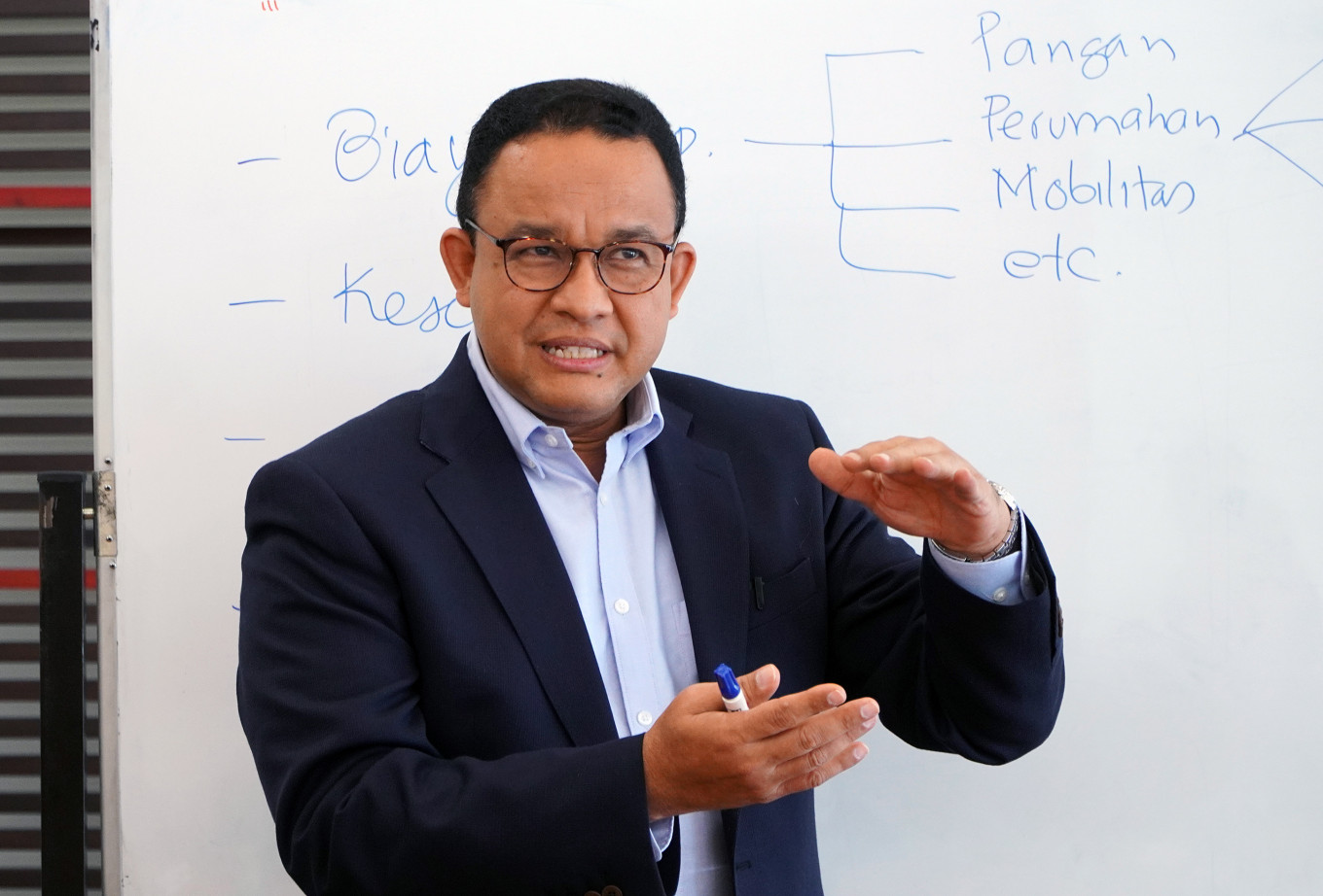 Anies Baswedan visits 'The Jakarta Post' offices in Palmerah, West Jakarta, on Sept. 9, 2022, around a month before his term as Jakarta governor ends.