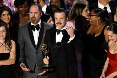 US actor Jason Sudeikis accepts the award for Outstanding Comedy Series for 