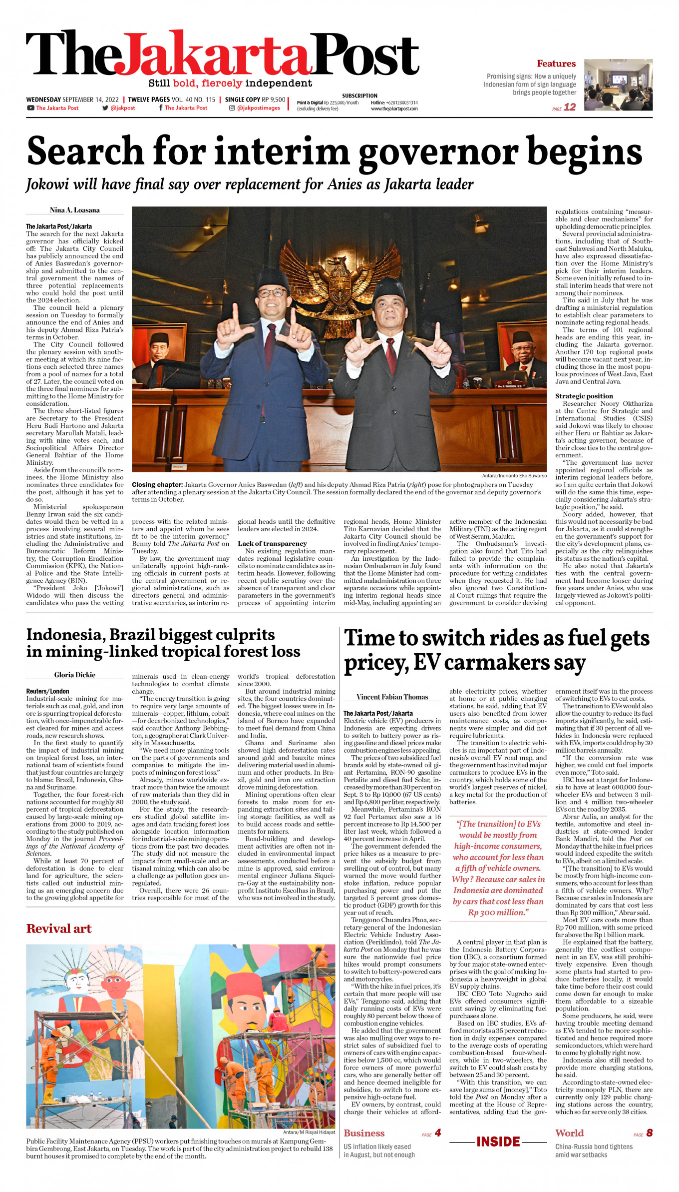 Frontpage - Wed, September 14, 2022 - The Jakarta Post