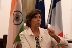 French Foreign Minister Catherine Colonna gestures during an interview with AFP in New Delhi on September 14, 2022. 
