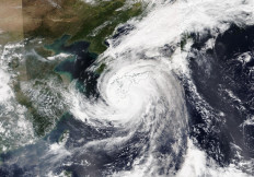 This NASA Worldview satellite image collected on September 18, 2022 shows Typhoon Nanmadol over southern Japan. Millions of people in Japan were under evacuation warnings on September 19 as Typhoon Nanmadol brought strong winds and heavy rain to the southwest of the country after making landfall overnight.
