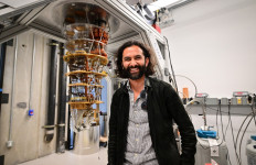 Going quantum: Lead engineer Erik Lucero stands beside a quantum computer on Sept. 21 at the of the Google Quantum AI (Artificial Intelligence) campus in Goleta, California.