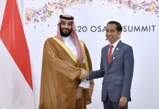 President Joko 'Jokowi' Widodo poses for a photo with Saudi Crown Prince Muhammad bin Salman on the sideline of the Group of Twenty (G20) summit in Osaka, Japan, in June 2019.