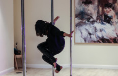 Dance practice: A Saudi woman exercises by pole dancing at a local gymnasium in the capital Riyadh on Oct. 1. 