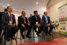 Agriculture Ministry Director General for Agriculture Infrastructures and Facilities Ali Jamil (left), secretary-general Kasdi Subagyono (second left), and Agriculture Minister Syahrul Yasin Limpo during One Day with Indonesian Coffee, Fruits, Floriculture (ODICOFF) at The Ven Embassy Row in Washington, DC on Oct. 10.