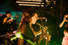 On stage: Angeeta Sentana from Yogyakarta indie pop/rock band Grrrl Gang performes at Road to Fosfen Festival Vol. 2 in Bandung, on Oct. 1. 