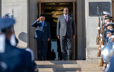 Defense Minister Prabowo Subianto (left) salutes the honor guard alongside United States Defense Secretary Lloyd J. Austin during the former's visit to the Pentagon in Virginia, the United States, on Oct. 20.