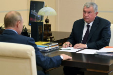 Russian President Vladimir Putin meets with Russia's oil giant Rosneft CEO Igor Sechin at the Novo-Ogaryovo state residence outside Moscow on August 18, 2020. 
