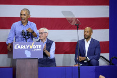 Former US President Barack Obama speaks at a rally to support Wisconsin Governor Tony Evers and Democratic candidate for US Senate in Wisconsin Mandela Barnes on October 29, 2022 in Milwaukee, Wisconsin. 
