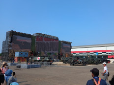Locally made armored and tactical vehicles are displayed after a live demo at the closing ceremony of the 2022 Indo Defense Expo and Forum at the Jakarta International Expo in Kemayoran, Central Jakarta, on Saturday, Nov. 5, 2022. 